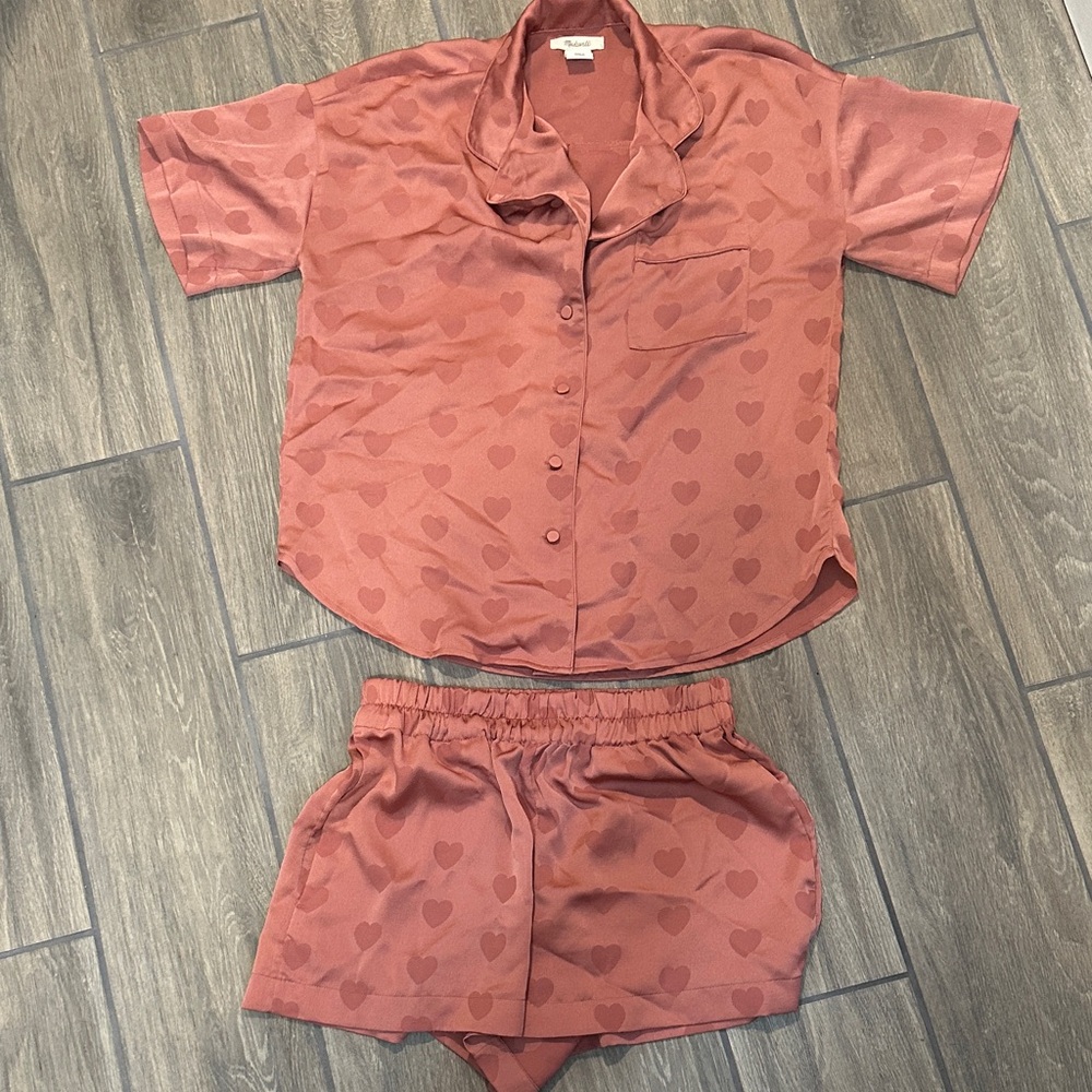 Madewell Rust Heart Pattern Pajama Set, size XS. Cool and comfortable